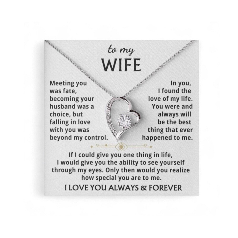 White Gold Necklace 14k Heart Pendant Love Birthday Gift “For My Wife”